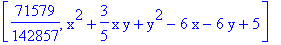 [71579/142857, x^2+3/5*x*y+y^2-6*x-6*y+5]